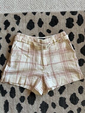 Women's Cream Plaid Belted Shorts